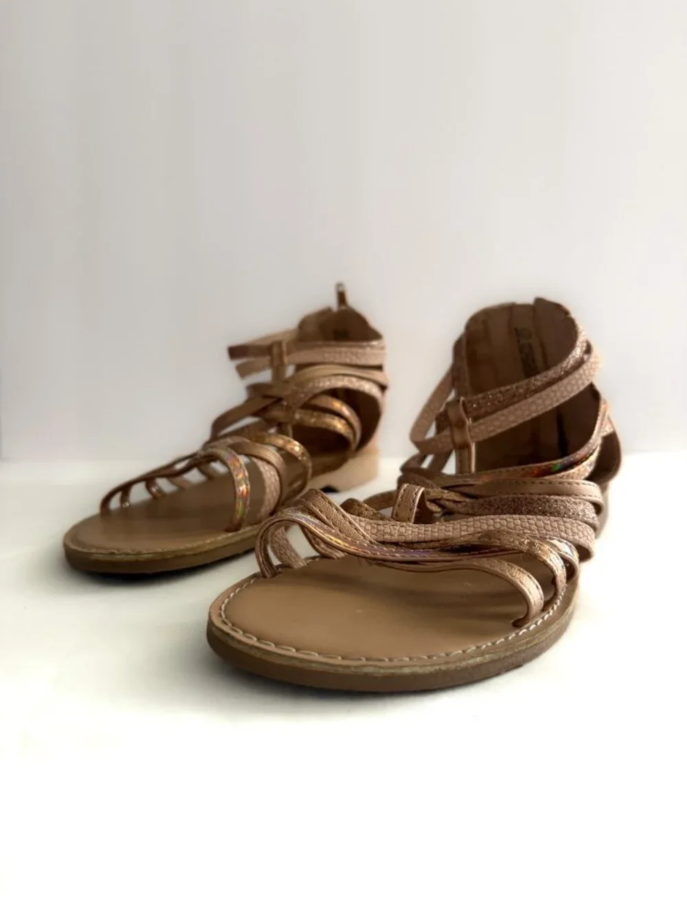 Girls Gladiator Sandals | Rose Gold Metallic | Strappy Sandals size 3